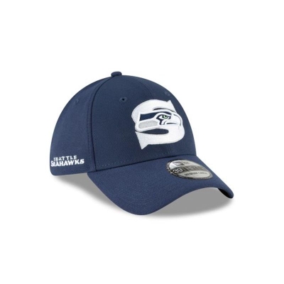 Blue Seattle Seahawks Hat - New Era NFL Logo Mix 39THIRTY Stretch Fit Caps USA6324805